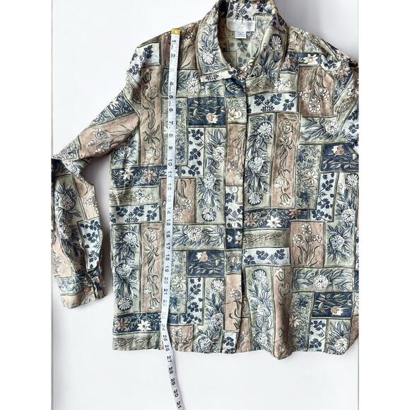 Vintage Silk Floral Blouse L Cottagecore Artsy Grandmacore Shirt Boho 90s Top - Picture 2 of 7